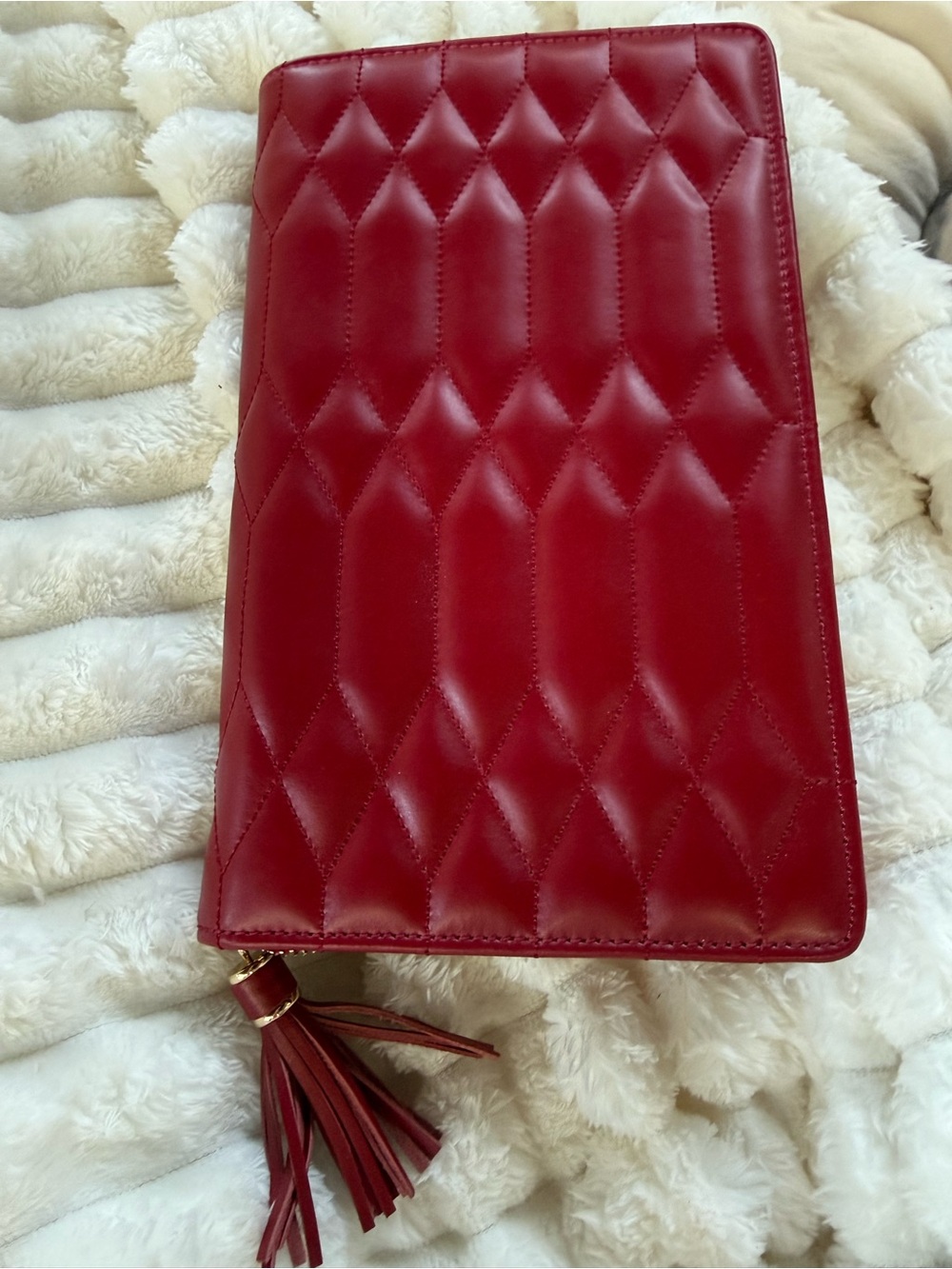 WOLF Quilted Red Tassel Wristlet Clutch